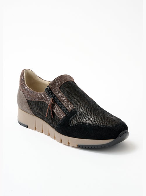 Mocassin largeur confort zippé cuir fantaisie - Afibel - Kiabi