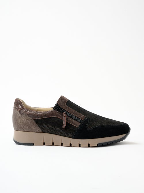 Mocassin largeur confort zippé cuir fantaisie - Afibel - Kiabi