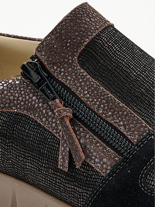 Mocassin largeur confort zippé cuir fantaisie - Afibel - Kiabi