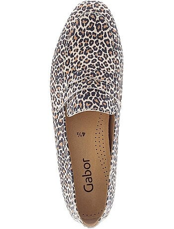 Mocassin léopard en daim gabor