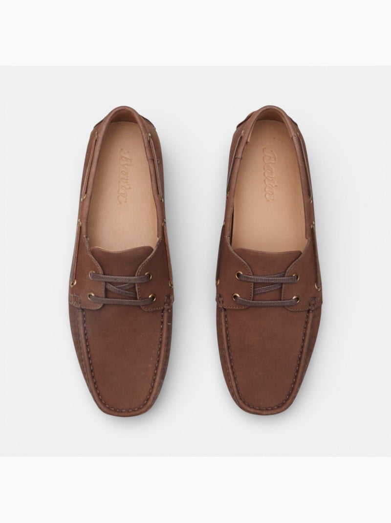 Mocassin modèle bateau en daim bata Marron - Kiabi