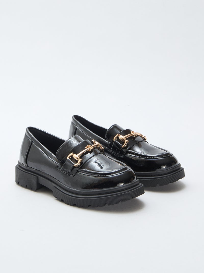 Mocassin vernis avec boucle métallique Noir - Kiabi