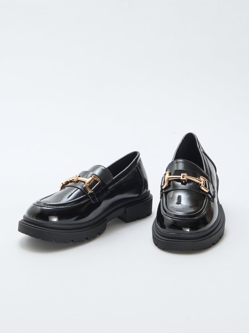 Mocassin vernis avec boucle métallique Noir - Kiabi