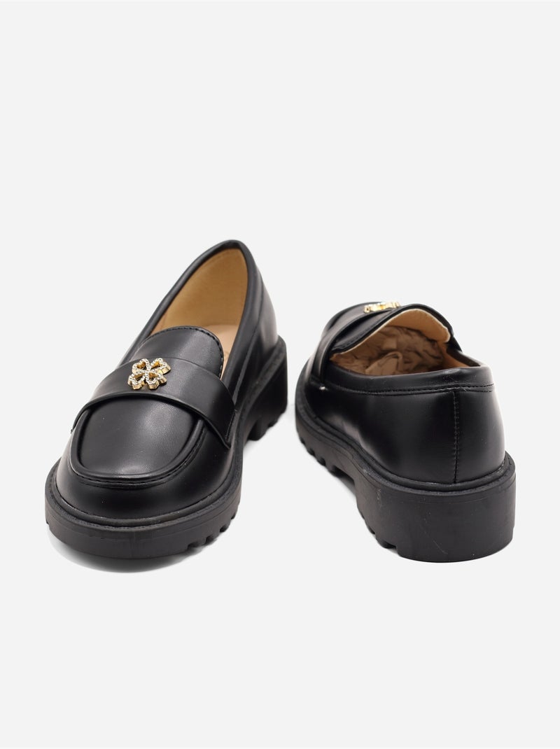 Mocassins à détail strass Noir mat - Kiabi