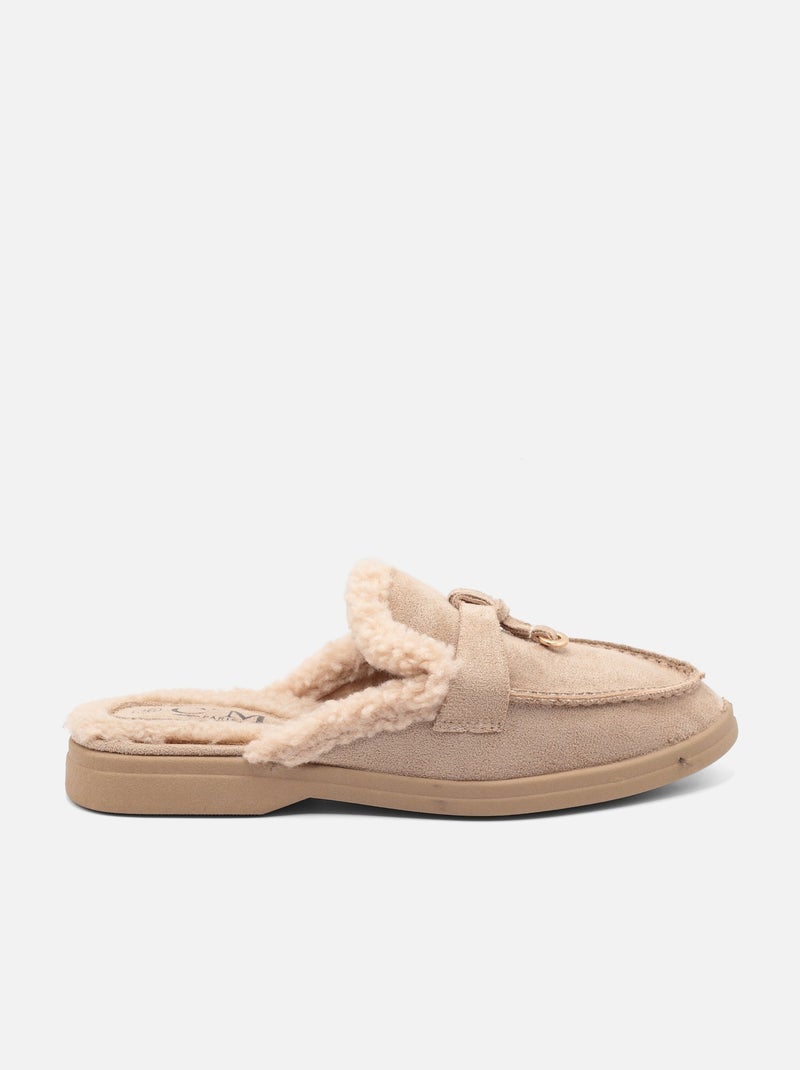 Mocassins à fausse fourrure Kaki - Kiabi