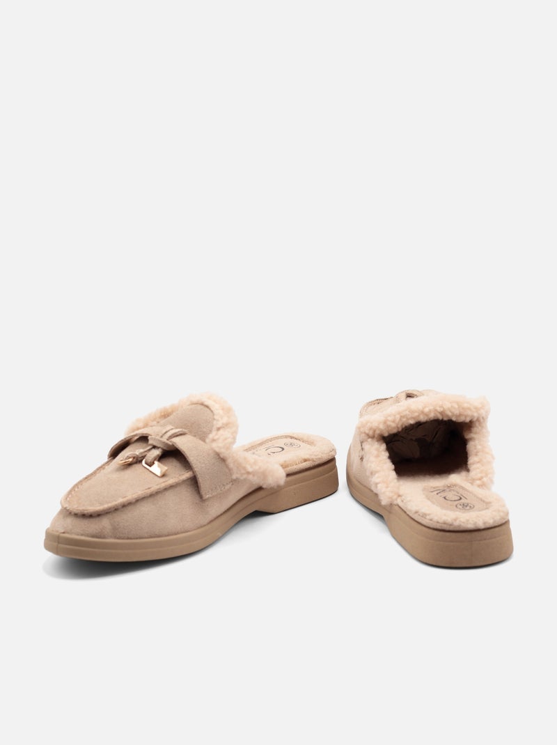 Mocassins à fausse fourrure Kaki - Kiabi