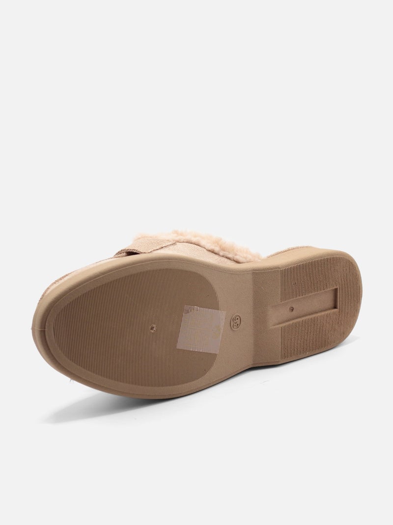 Mocassins à fausse fourrure Kaki - Kiabi