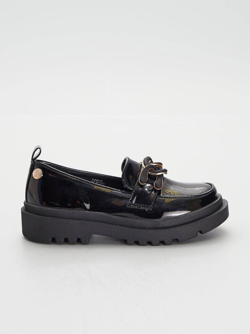 Mocassins à semelle crantée en vernis noir - Kiabi