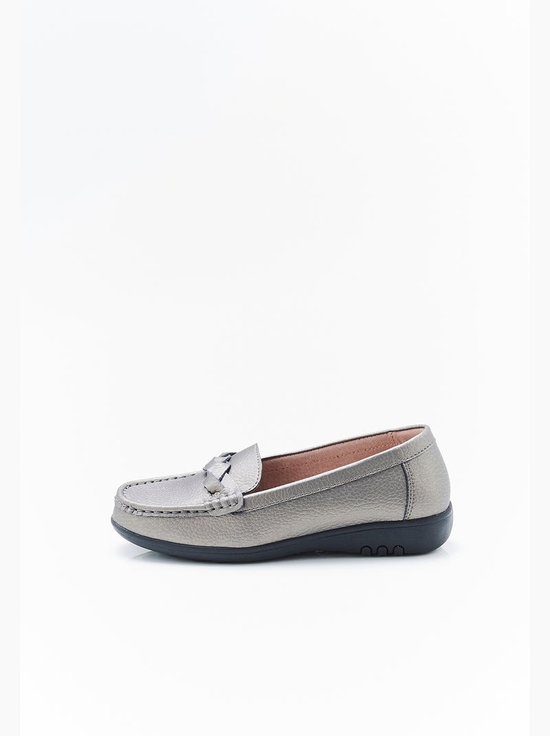 Mocassins Amortyl dessus croûte de cuir grainé - Damart Argenté - Kiabi