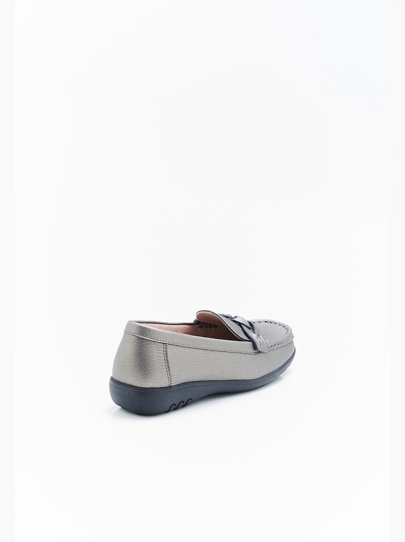 Mocassins Amortyl dessus croûte de cuir grainé - Damart Argenté - Kiabi