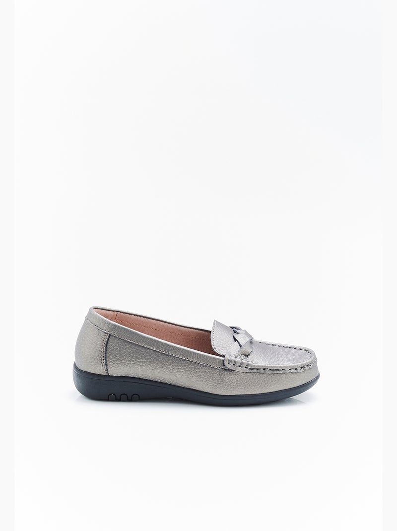 Mocassins Amortyl dessus croûte de cuir grainé - Damart Argenté - Kiabi