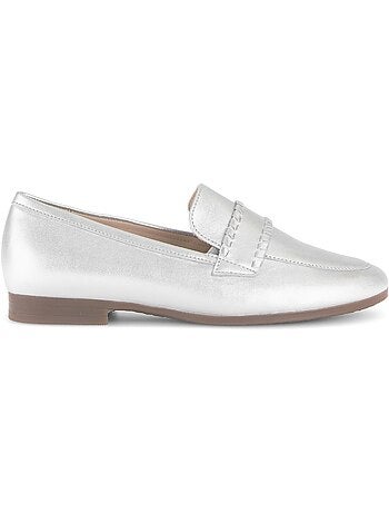 Mocassins argentés en cuir lisse