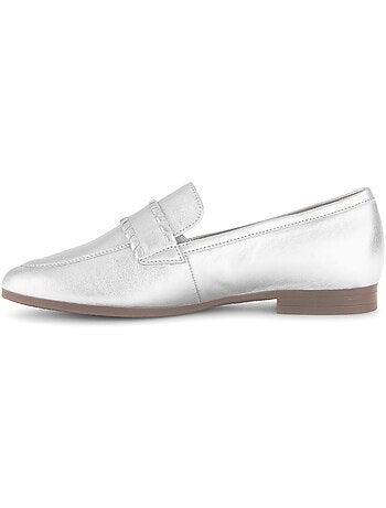 Mocassins argentés en cuir lisse