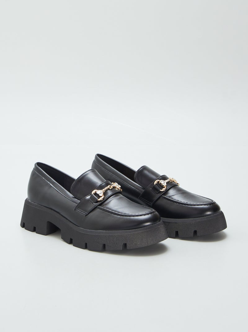 Mocassins avec bijou doré Noir - Kiabi