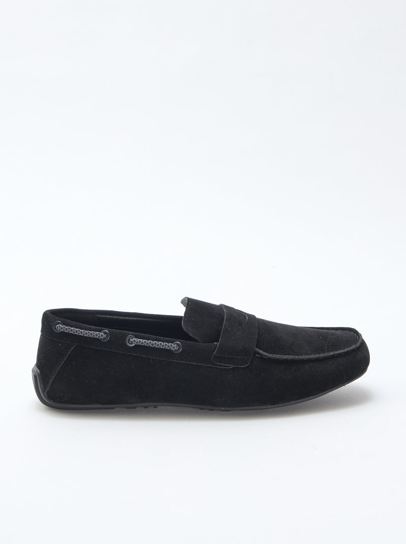 Mocassins bateau en suédine unie Noir - Kiabi