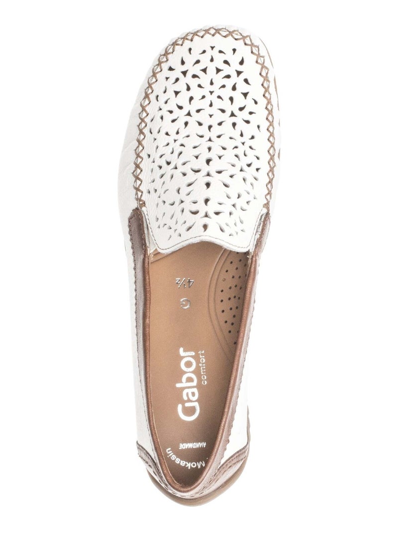 Mocassins blanc en cuir lisse Blanc - Kiabi