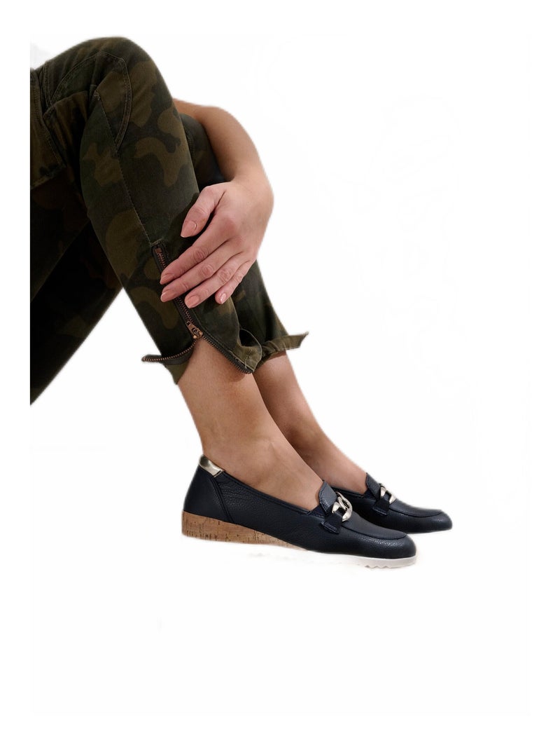 Mocassins chaîne largeur confort compensés Bleu marine - Kiabi