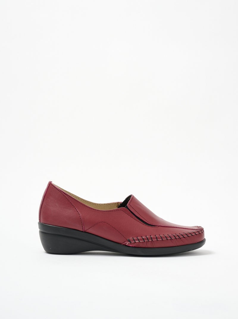 Mocassins compensés cuir grande largeur - Afibel Bordeaux - Kiabi