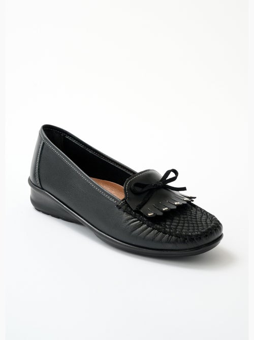 Mocassins compensés cuir patte frangée - Afibel - Kiabi