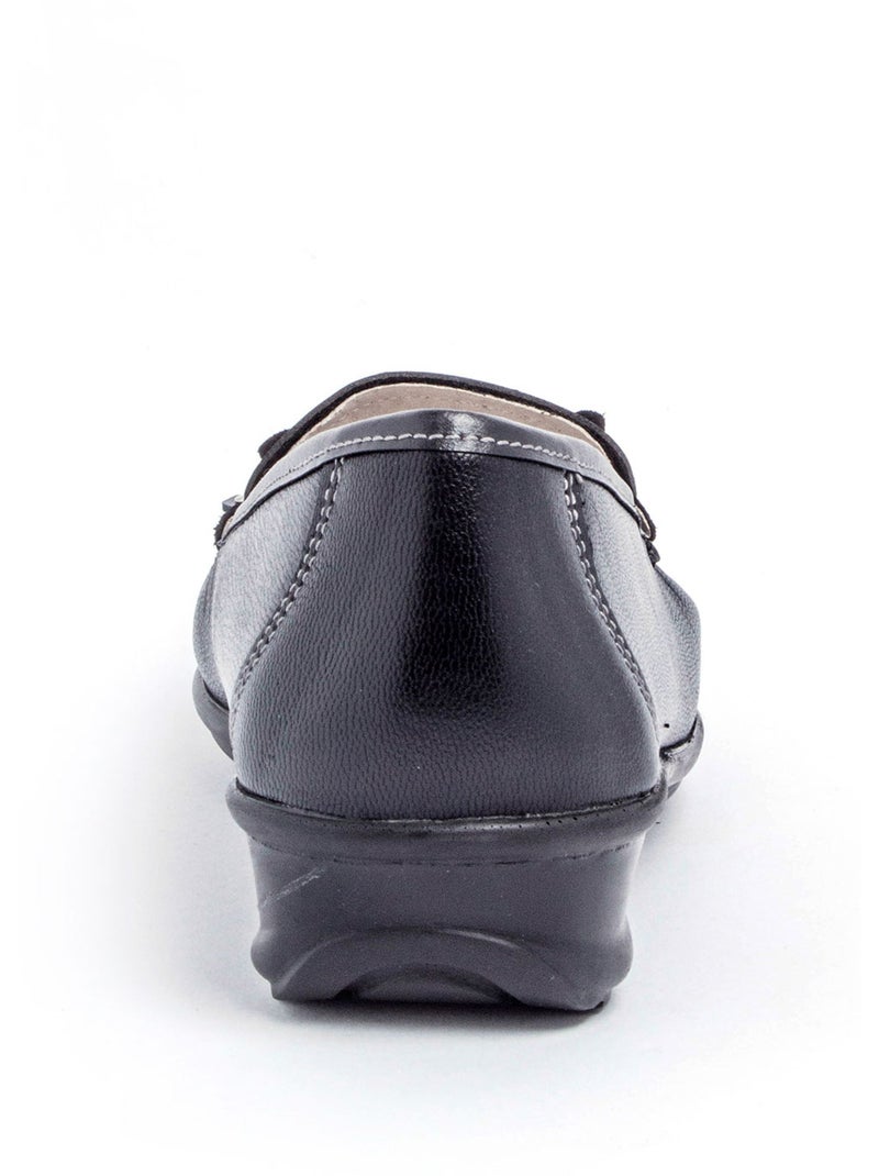 Mocassins compensés cuir patte frangée - Afibel Noir - Kiabi