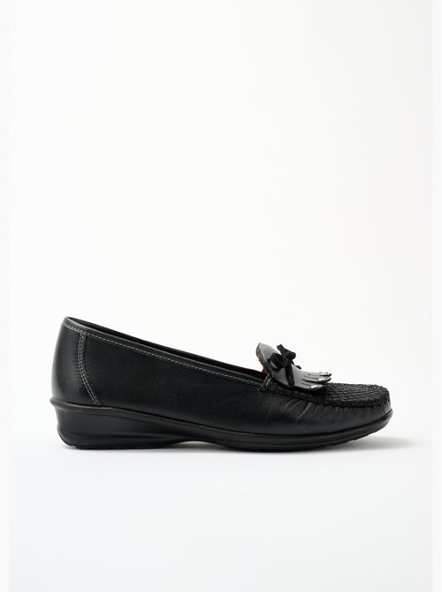Mocassins compensés cuir patte frangée - Afibel - Kiabi