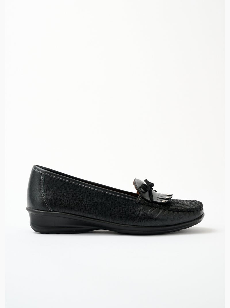 Mocassins compensés cuir patte frangée - Afibel Noir - Kiabi