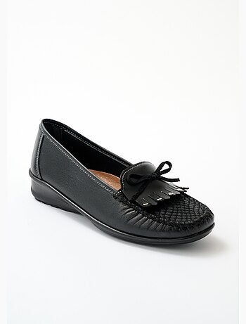 Mocassins compensés cuir patte frangée