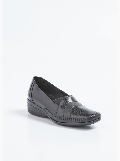 Mocassins compensés élastiqués cuir largeur confort - Afibel - Kiabi