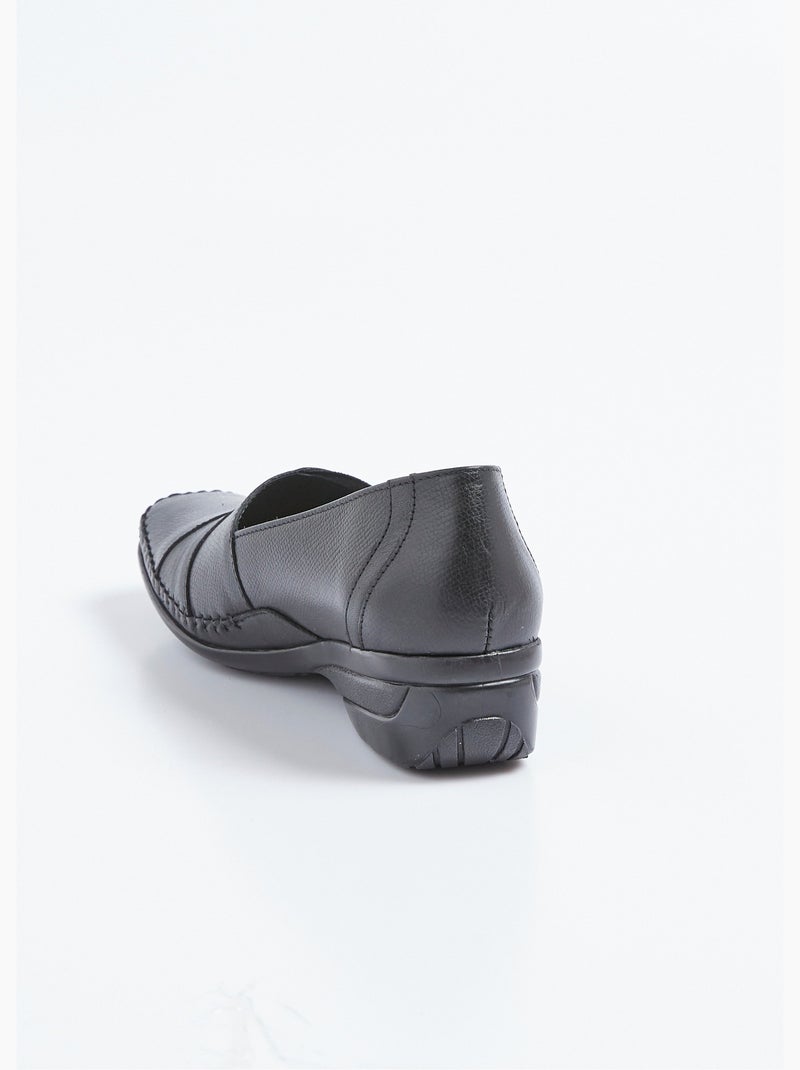 Mocassins compensés élastiqués en cuir - Afibel Noir - Kiabi