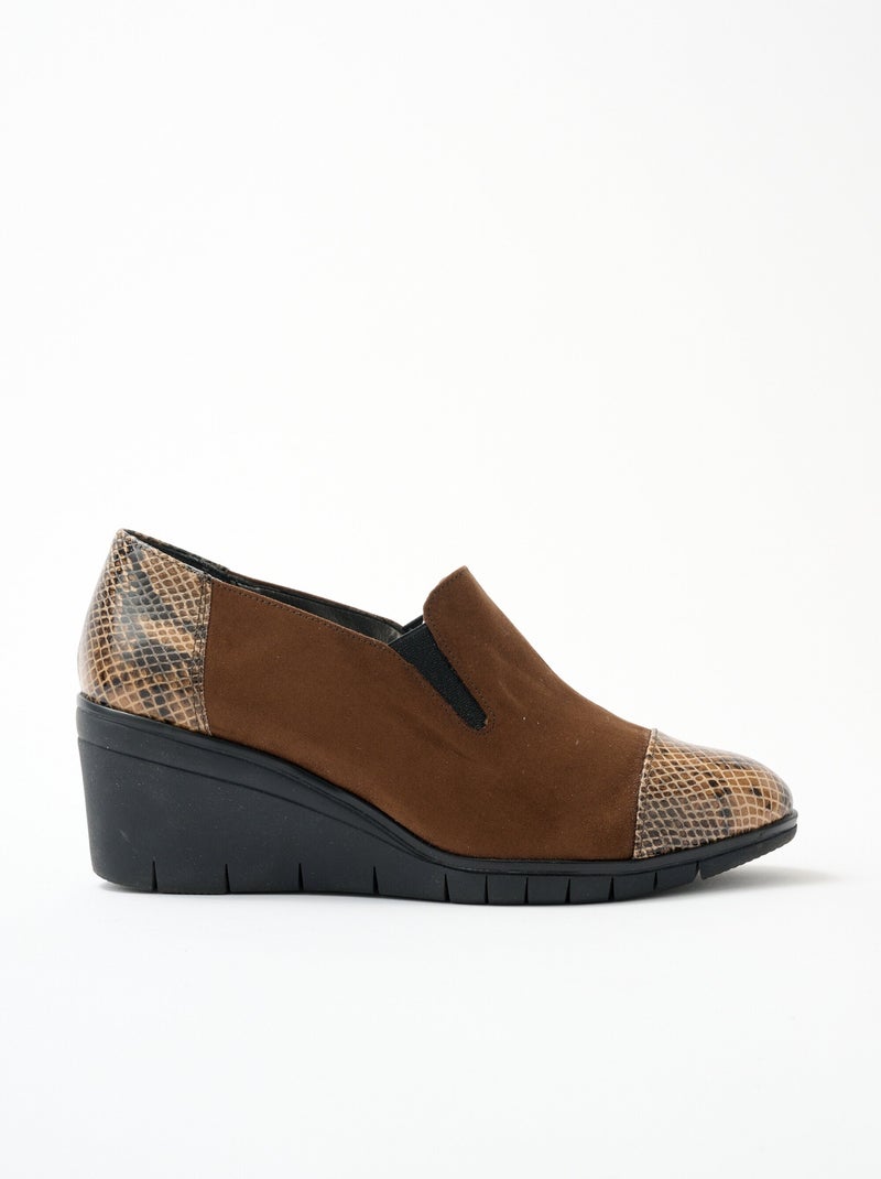 Mocassins compensés largeur confort élastiqués - Afibel Marron - Kiabi