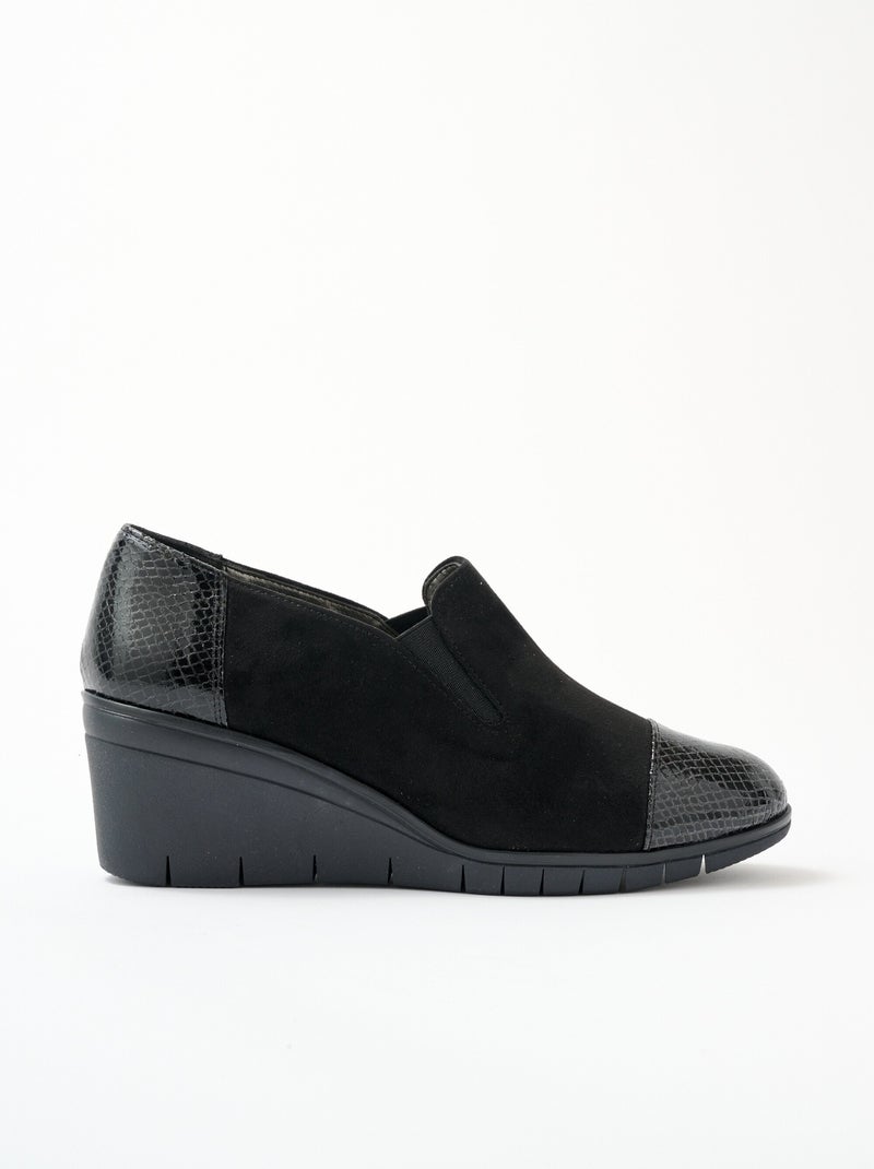 Mocassins compensés largeur confort élastiqués - Afibel Noir - Kiabi