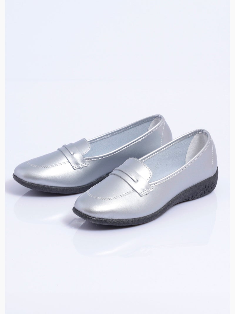 Mocassins compensés souples cuir irrisé - Afibel Argent - Kiabi