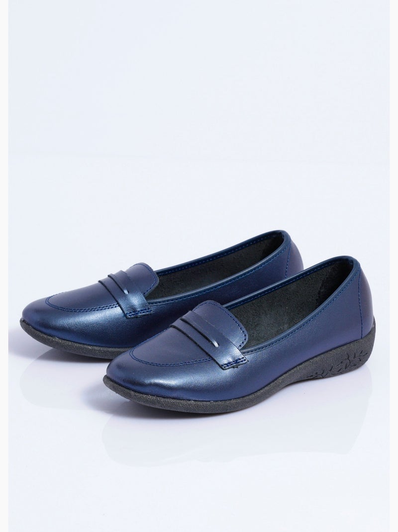 Mocassins compensés souples cuir irrisé - Afibel Marine Métal - Kiabi