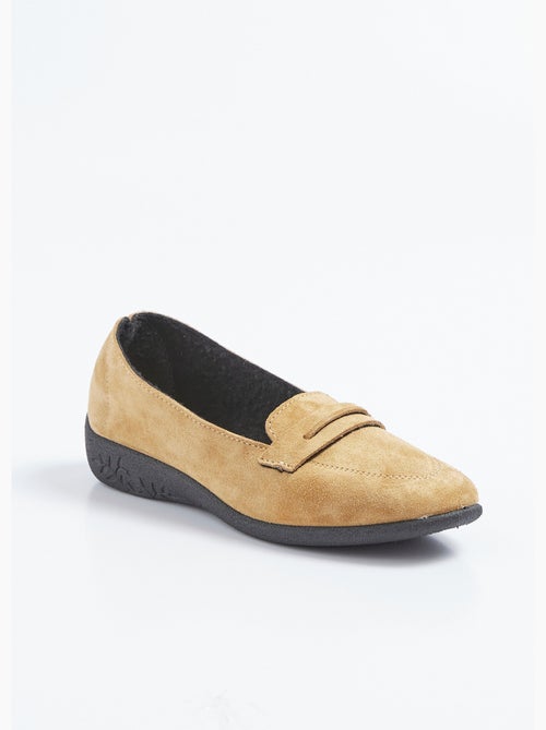 Mocassins compensés souples cuir velours - Afibel - Kiabi