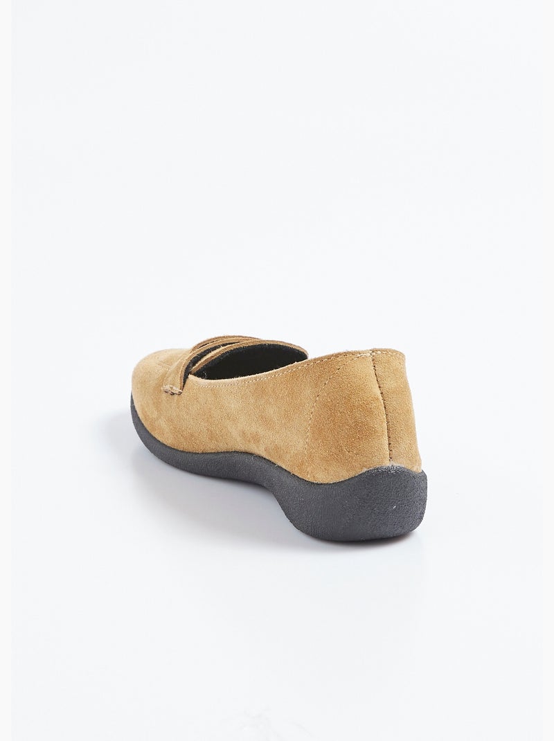 Mocassins compensés souples cuir velours - Afibel Camel - Kiabi