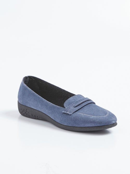 Mocassins compensés souples cuir velours - Afibel - Kiabi