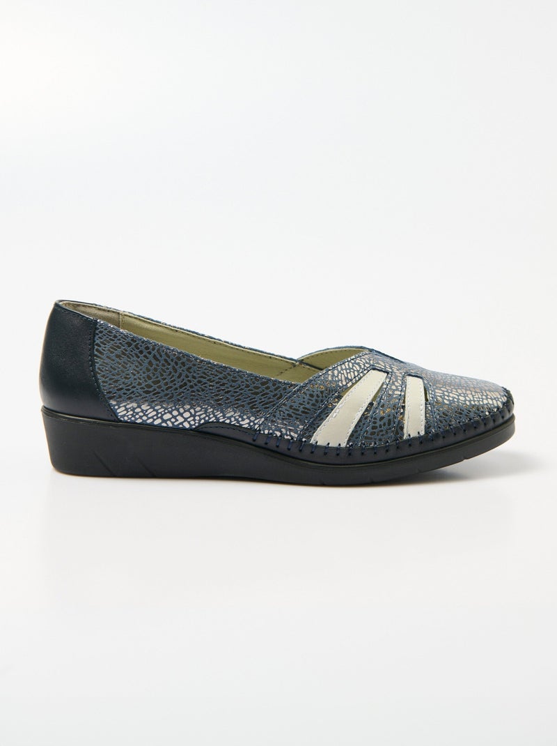 Mocassins compensés souples largeur confort cuir - Afibel Bleu marine - Kiabi