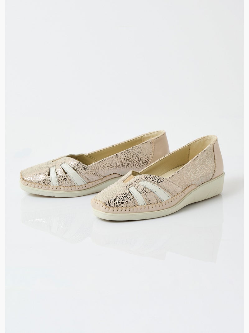 Mocassins compensés souples largeur confort cuir - Afibel Taupe - Kiabi