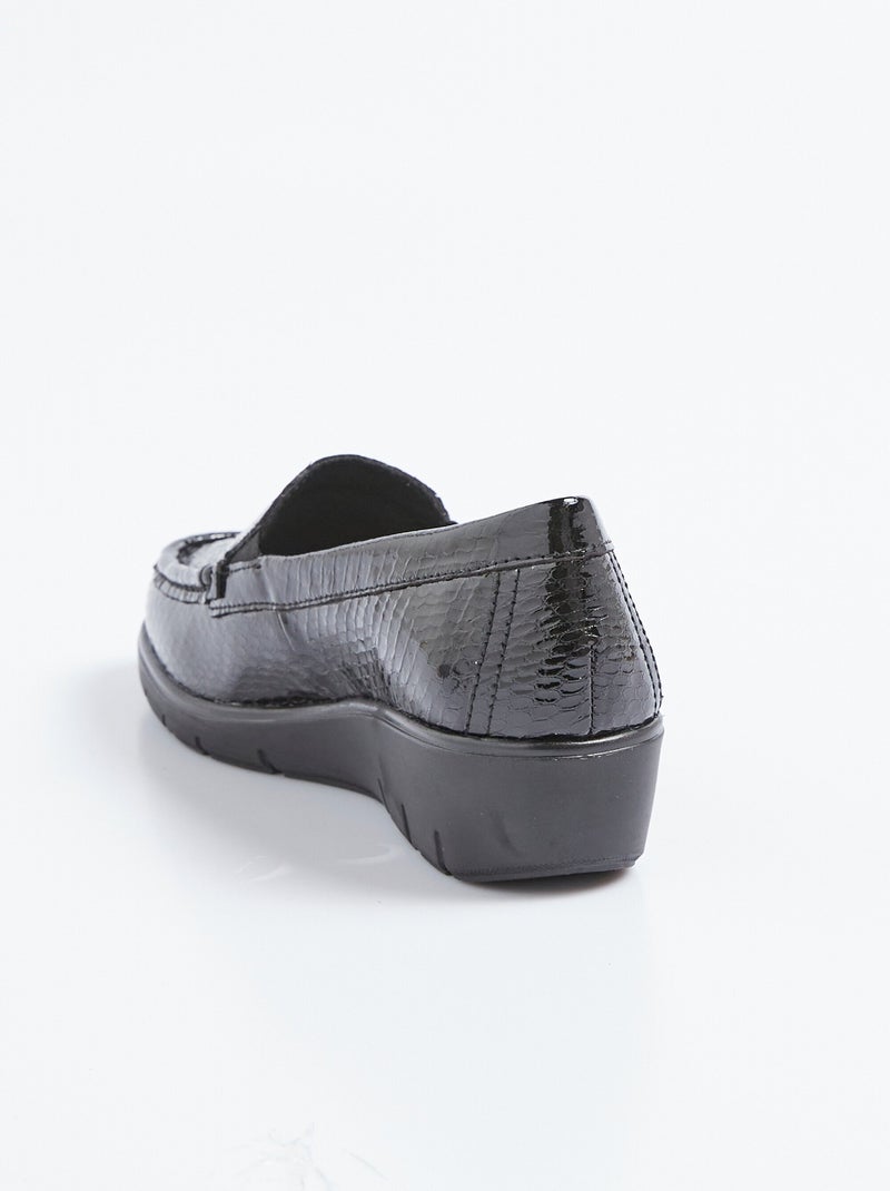 Mocassins confort en cuir verni reptile - AFIBEL Noir - Kiabi