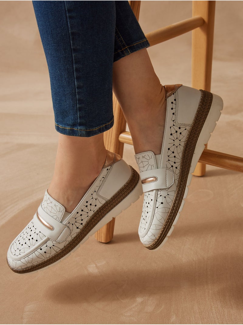Mocassins cuir avec élastiques d'aisance - PEDICONFORT Blanc Multicolore - Kiabi