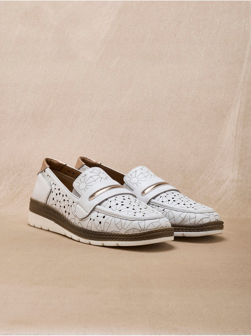 Mocassins cuir avec élastiques d'aisance - PEDICONFORT Blanc Multicolore - Kiabi