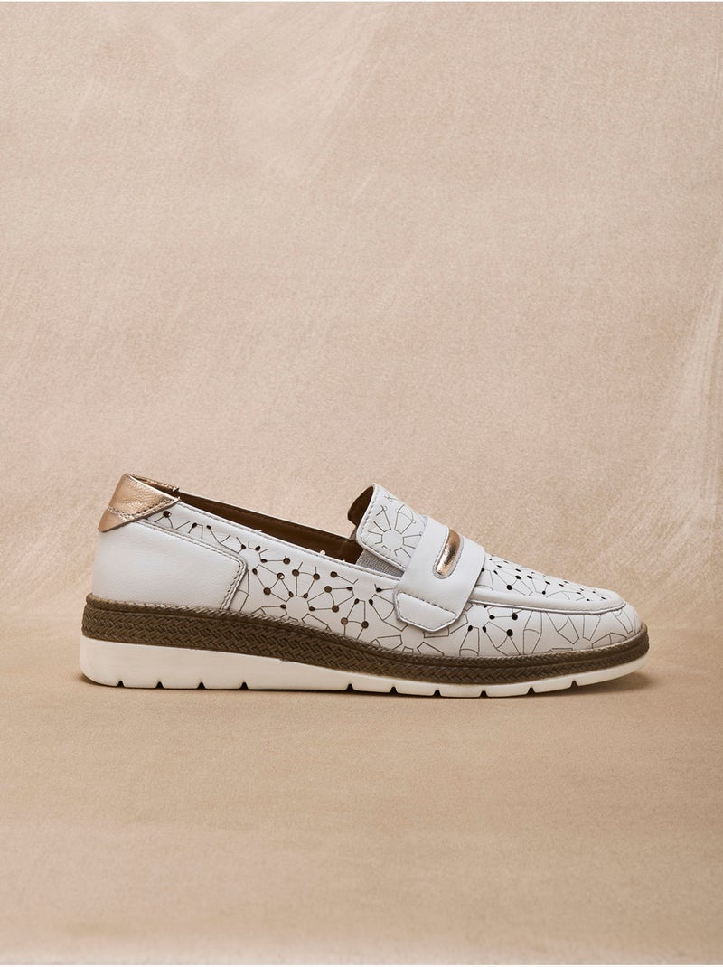 Mocassins cuir avec élastiques d'aisance - PEDICONFORT Blanc Multicolore - Kiabi