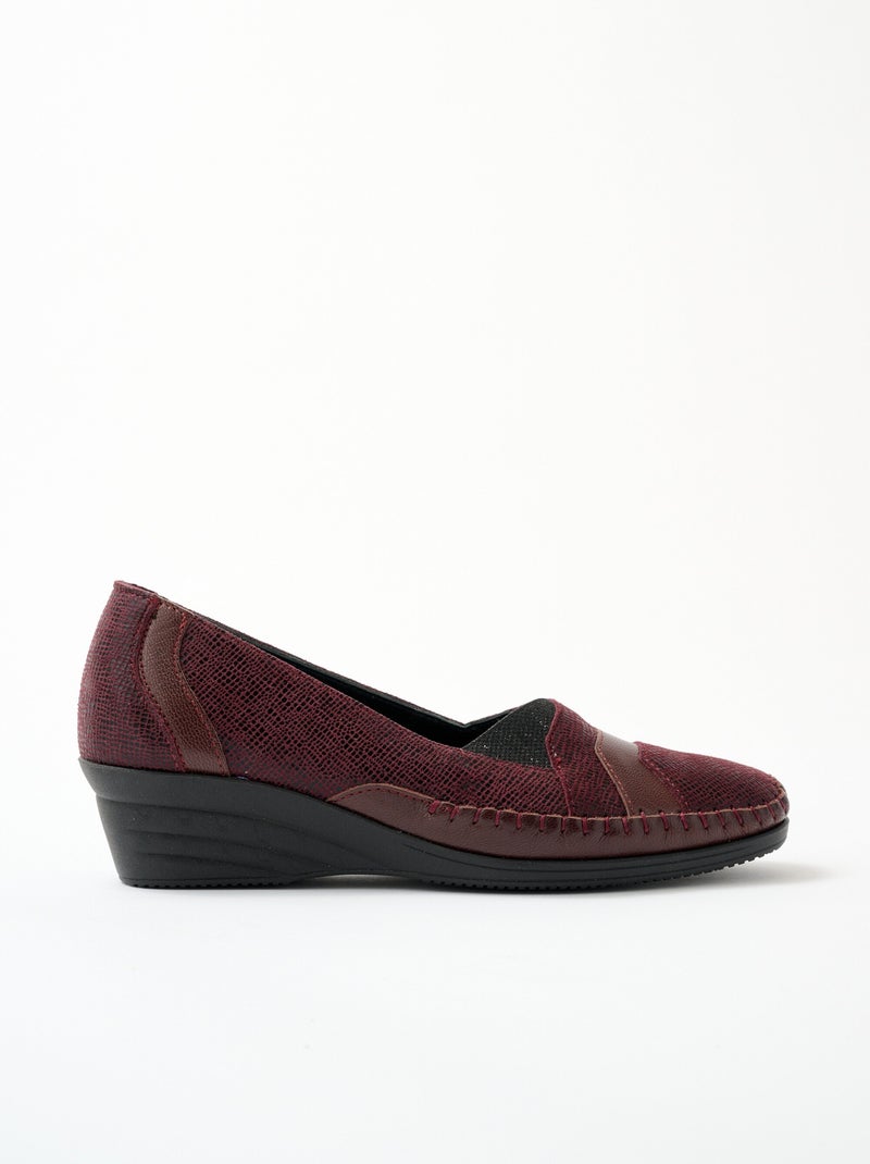Mocassins cuir largeur confort bi-matière - Afibel Bordeaux - Kiabi