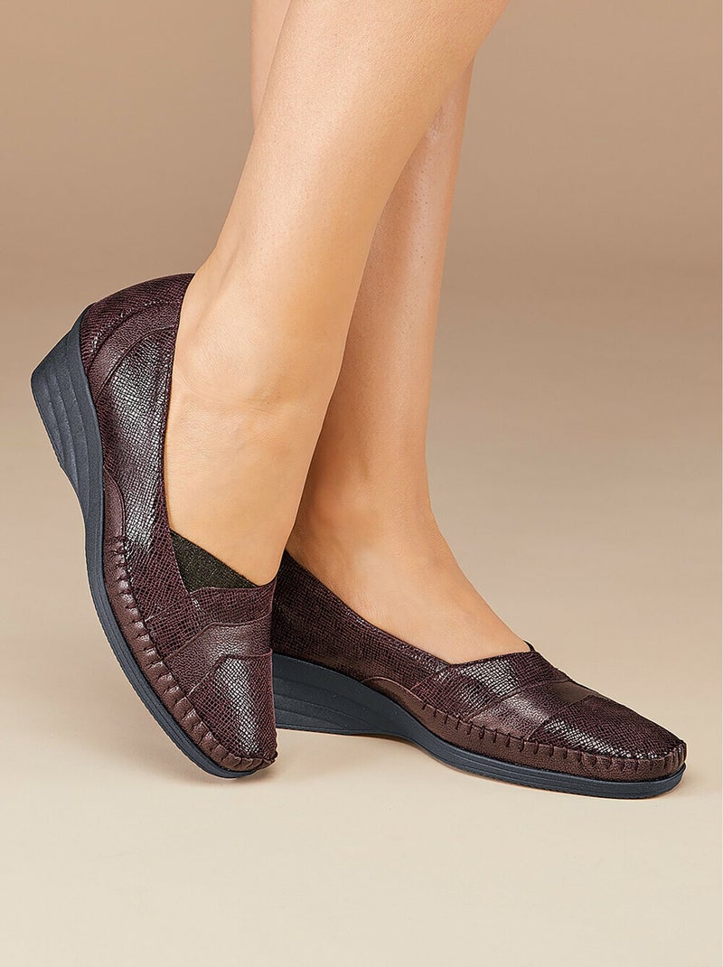 Mocassins cuir largeur confort bi-matière - Afibel Bordeaux - Kiabi
