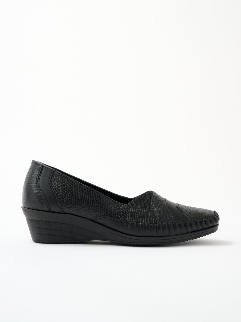 Mocassins cuir largeur confort bi-matière - Afibel Noir - Kiabi