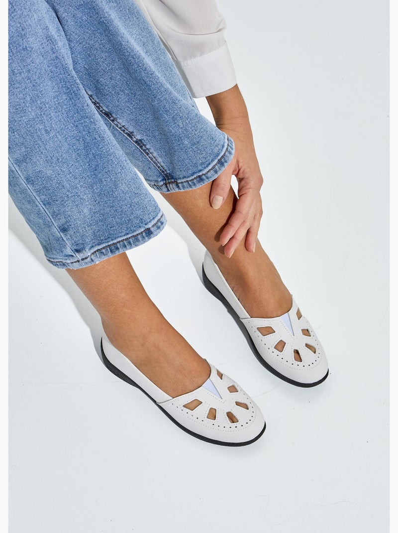 Mocassins cuir largeur confort élastiqué - Afibel Blanc - Kiabi