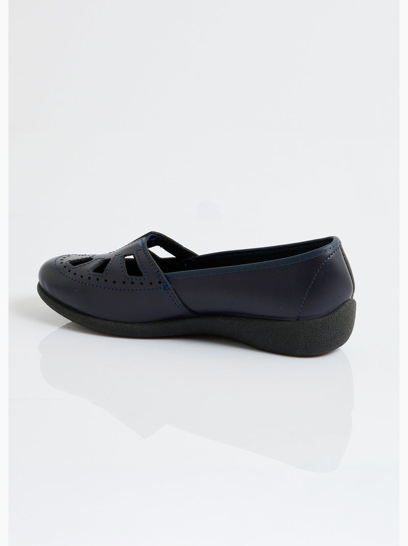 Mocassins cuir largeur confort élastiqué - afibel Bleu marine - Kiabi