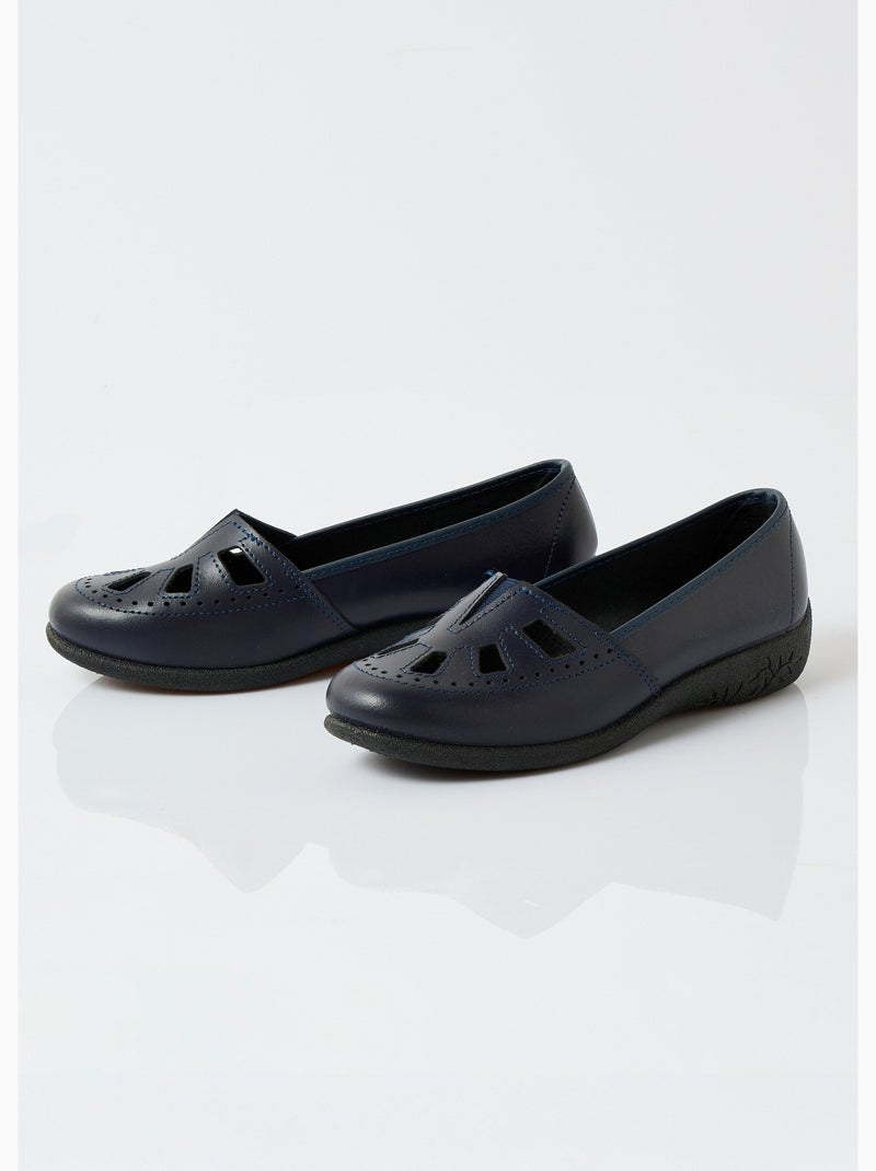 Mocassins cuir largeur confort élastiqué - afibel Bleu marine - Kiabi