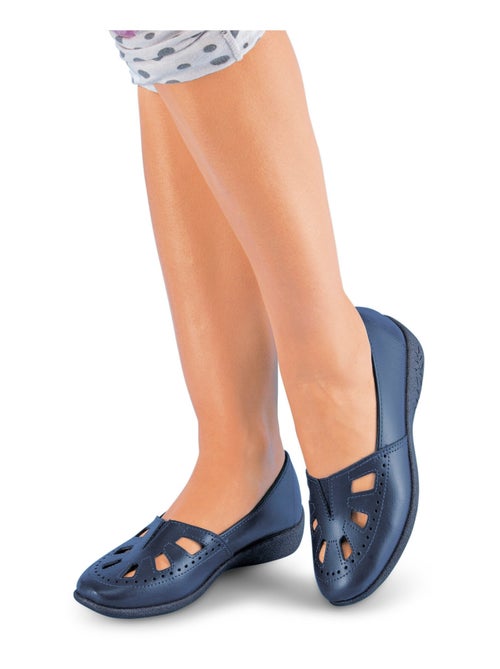 Mocassins cuir largeur confort élastiqué - Kiabi
