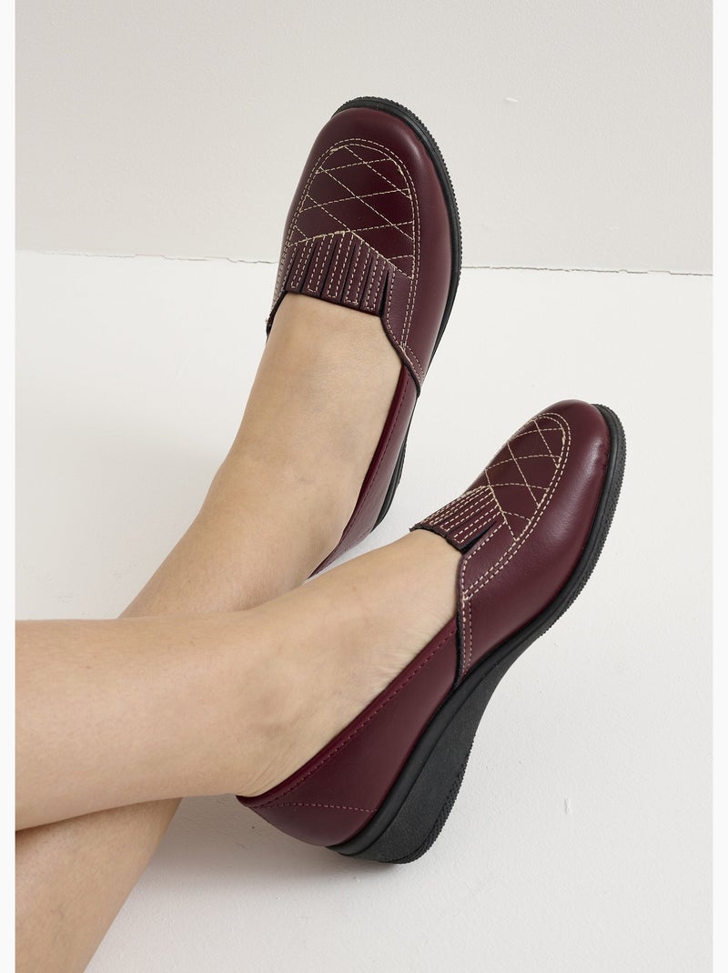 Mocassins cuir largeur confort élastiqués - afibel Bordeaux - Kiabi